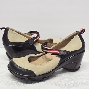 J-41 Grand Cream Suede Black Leather Mary Jane Comfort Heels Shoes Clogs Sz 8M